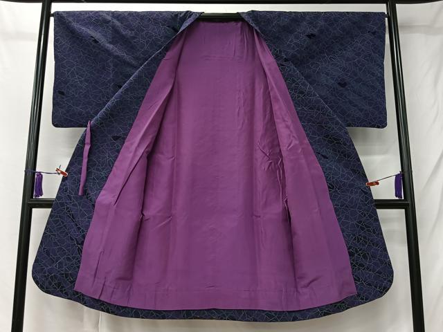 平和屋着物＃道行コート　輪奈ビロード　干割れ斜線文　ロング丈　正絹　逸品　CABL4394ua