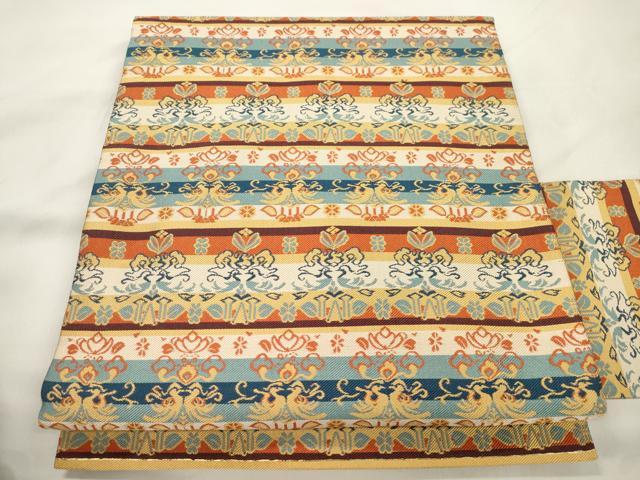 平和屋着物●九寸名古屋帯　横段草花文　正絹　逸品　CABL4401dy