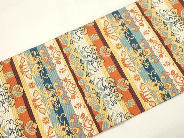 平和屋着物●九寸名古屋帯　横段草花文　正絹　逸品　CABL4401dy