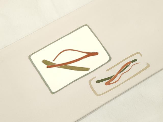 平和屋着物●塩瀬　九寸名古屋帯　幾何学文　金彩　正絹　逸品　CABL4405dy