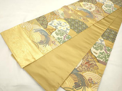 平和屋着物●西陣　京藝謹製　六通柄袋帯　唐織　御瑞　立波花鳥文　金糸　証紙付き　上代37万　正絹　逸品　CABL4410dy