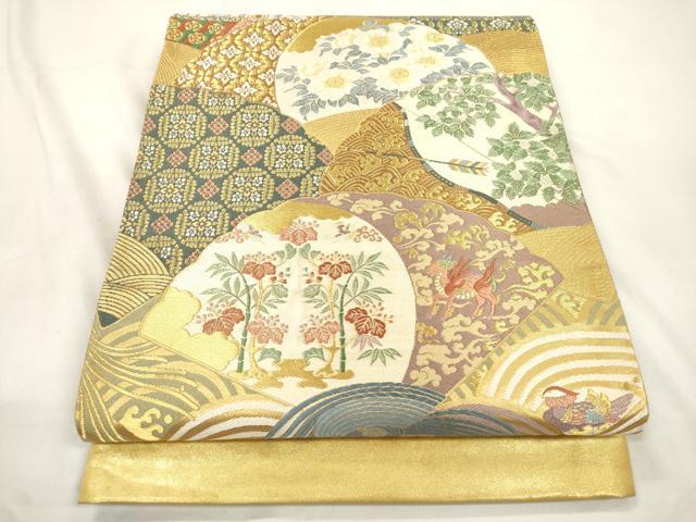 平和屋着物●西陣　京藝謹製　六通柄袋帯　唐織　御瑞　立波花鳥文　金糸　証紙付き　上代37万　正絹　逸品　CABL4410dy
