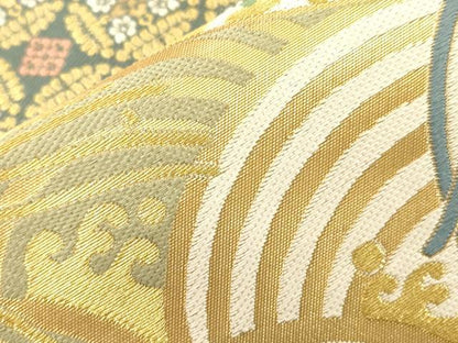 平和屋着物●西陣　京藝謹製　六通柄袋帯　唐織　御瑞　立波花鳥文　金糸　証紙付き　上代37万　正絹　逸品　CABL4410dy
