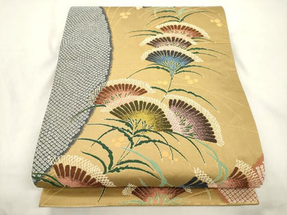 平和屋着物●西陣　白綾苑大庭 　六通柄袋帯　草花文　金糸　正絹　逸品　CABL4412dy