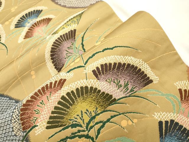 平和屋着物●西陣　白綾苑大庭 　六通柄袋帯　草花文　金糸　正絹　逸品　CABL4412dy