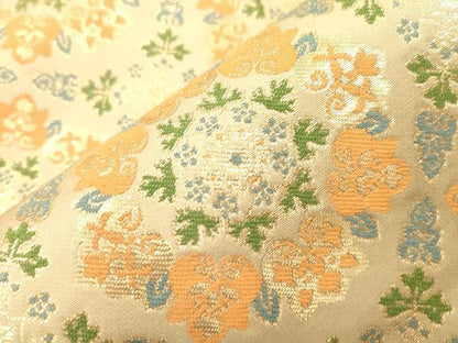 平和屋着物●龍村晋謹製　六通柄袋帯　竜巧錦　草花文　金糸　正絹　逸品　CABL4414dy