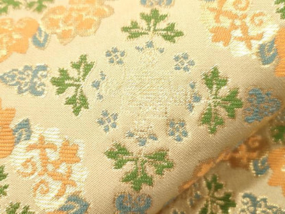 平和屋着物●龍村晋謹製　六通柄袋帯　竜巧錦　草花文　金糸　正絹　逸品　CABL4414dy
