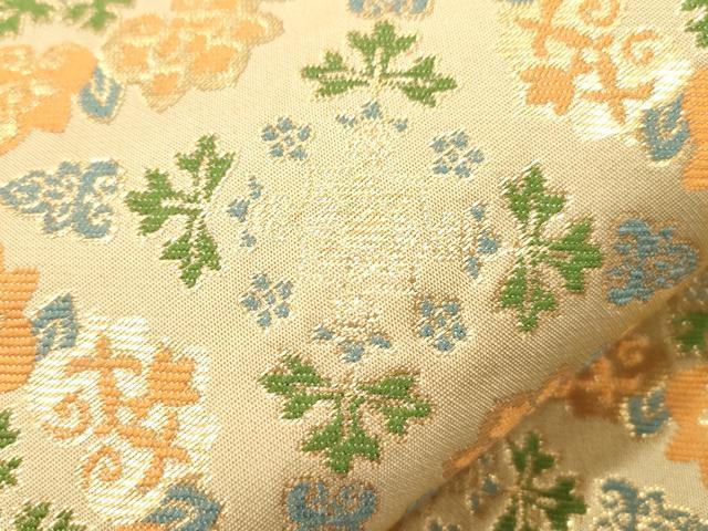平和屋着物●龍村晋謹製　六通柄袋帯　竜巧錦　草花文　金糸　正絹　逸品　CABL4414dy
