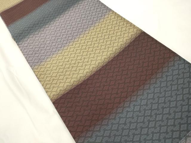 平和屋着物●両面　全通柄袋帯　幾何学文　正絹　逸品　CABL4415dy