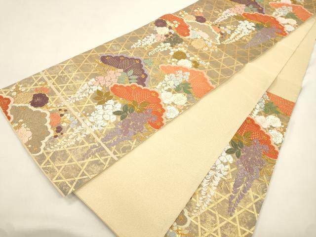 平和屋着物●六通柄袋帯　唐織　松　梅文　金糸　正絹　逸品　未使用　CABL4422dy