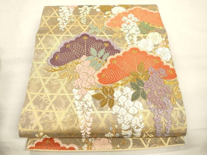 平和屋着物●六通柄袋帯　唐織　松　梅文　金糸　正絹　逸品　未使用　CABL4422dy
