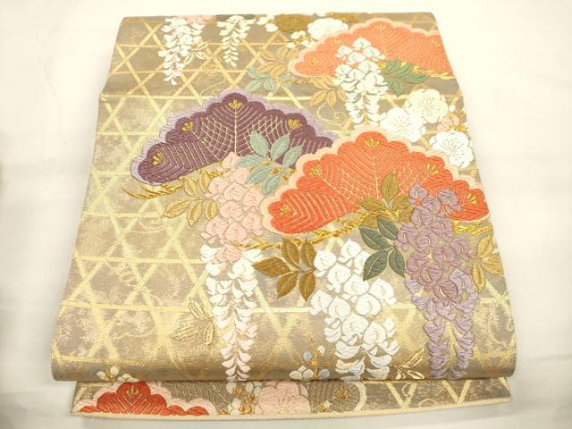 平和屋着物●六通柄袋帯　唐織　松　梅文　金糸　正絹　逸品　未使用　CABL4422dy