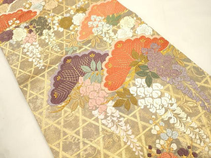 平和屋着物●六通柄袋帯　唐織　松　梅文　金糸　正絹　逸品　未使用　CABL4422dy