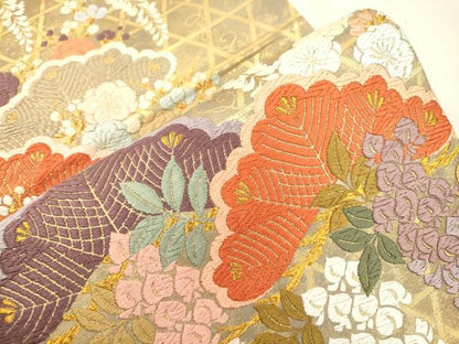 平和屋着物●六通柄袋帯　唐織　松　梅文　金糸　正絹　逸品　未使用　CABL4422dy