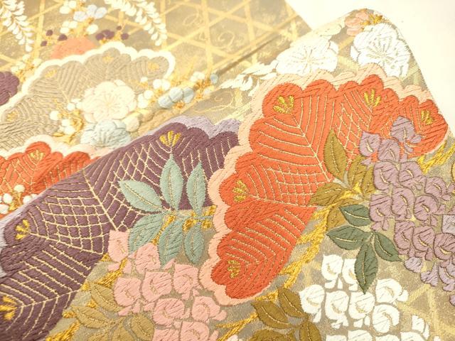 平和屋着物●六通柄袋帯　唐織　松　梅文　金糸　正絹　逸品　未使用　CABL4422dy
