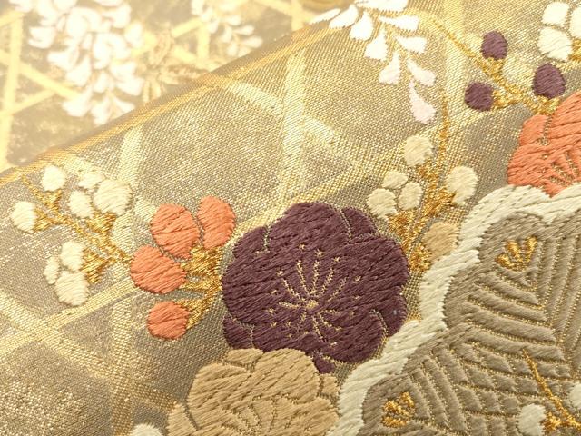 平和屋着物●六通柄袋帯　唐織　松　梅文　金糸　正絹　逸品　未使用　CABL4422dy