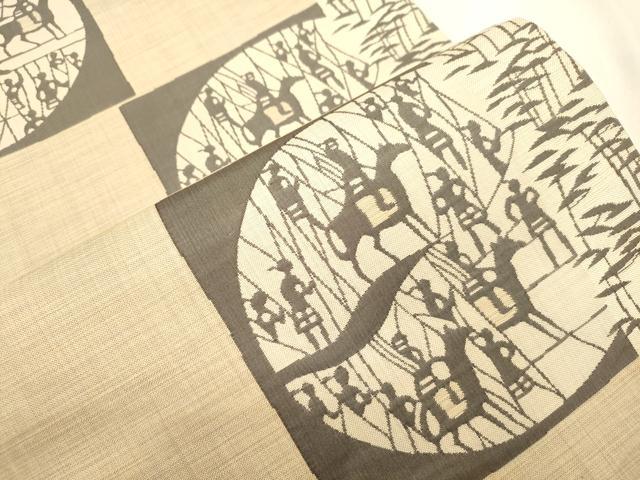 平和屋着物●名門木屋太　今河織物　六通柄袋帯　動物人物文　正絹　逸品　CABL4423dy