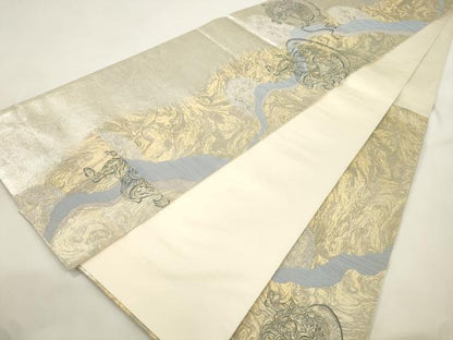 平和屋着物●六通柄袋帯　風神雷神　銀糸　正絹　逸品　CABL4424dy