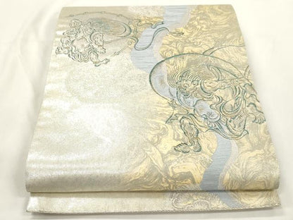 平和屋着物●六通柄袋帯　風神雷神　銀糸　正絹　逸品　CABL4424dy