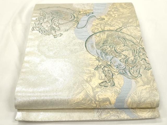 平和屋着物●六通柄袋帯　風神雷神　銀糸　正絹　逸品　CABL4424dy