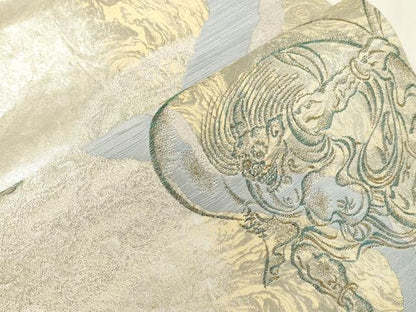 平和屋着物●六通柄袋帯　風神雷神　銀糸　正絹　逸品　CABL4424dy