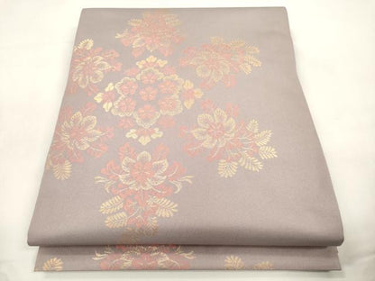 平和屋着物●織物一筋名門　織悦　全通柄　本袋帯　草花文　金糸　正絹　逸品　CABL4425dy