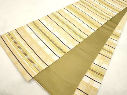 平和屋着物●六通柄袋帯　花織　幾何学文　正絹　逸品　CABL4427dy