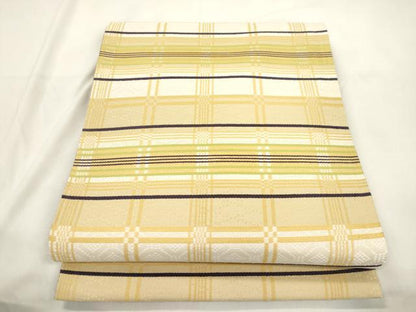 平和屋着物●六通柄袋帯　花織　幾何学文　正絹　逸品　CABL4427dy