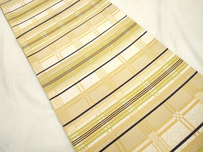 平和屋着物●六通柄袋帯　花織　幾何学文　正絹　逸品　CABL4427dy