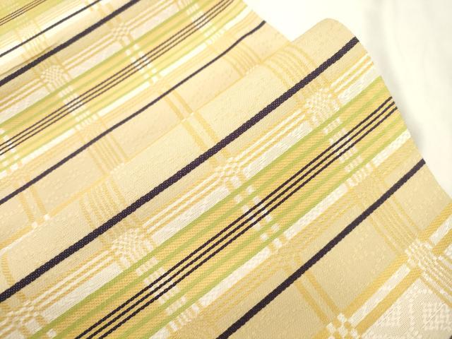 平和屋着物●六通柄袋帯　花織　幾何学文　正絹　逸品　CABL4427dy