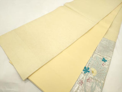 平和屋着物▽太鼓柄袋帯　スリーシーズン　春夏秋　刺繍　草花文　金銀糸　正絹　逸品　CABL4432dy