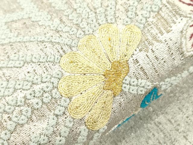 平和屋着物▽太鼓柄袋帯　スリーシーズン　春夏秋　刺繍　草花文　金銀糸　正絹　逸品　CABL4432dy