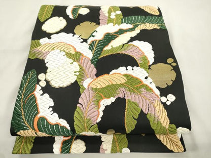 平和屋着物●六通柄袋帯　唐織　草木文　黒地　本金箔　正絹　逸品　CABL4436dy