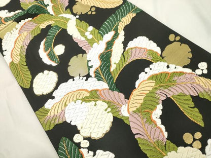 平和屋着物●六通柄袋帯　唐織　草木文　黒地　本金箔　正絹　逸品　CABL4436dy
