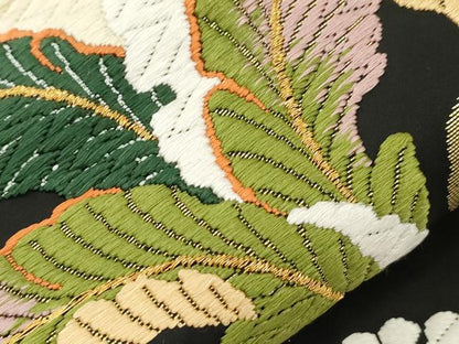 平和屋着物●六通柄袋帯　唐織　草木文　黒地　本金箔　正絹　逸品　CABL4436dy