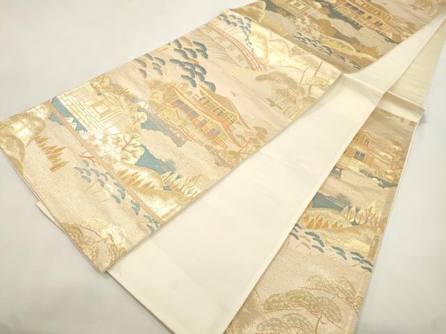 平和屋本店▼六通柄袋帯　金閣嵐山之図　純金二重箔　正絹　逸品　CABL4443dy