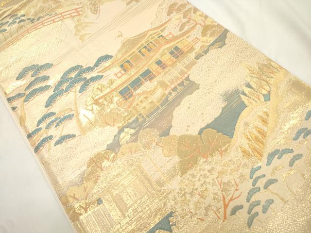 平和屋本店▼六通柄袋帯　金閣嵐山之図　純金二重箔　正絹　逸品　CABL4443dy