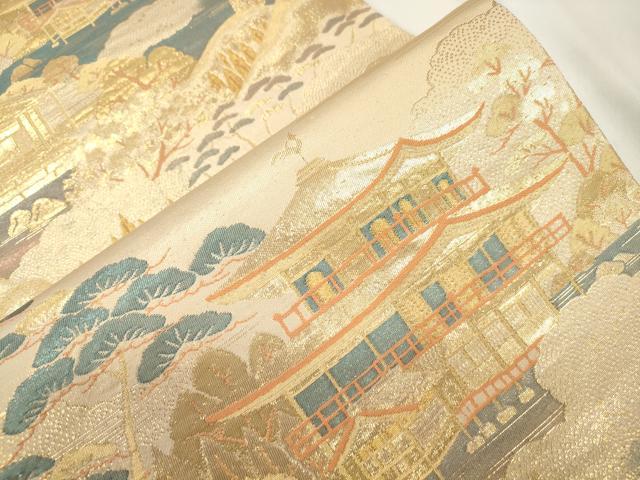 平和屋本店▼六通柄袋帯　金閣嵐山之図　純金二重箔　正絹　逸品　CABL4443dy
