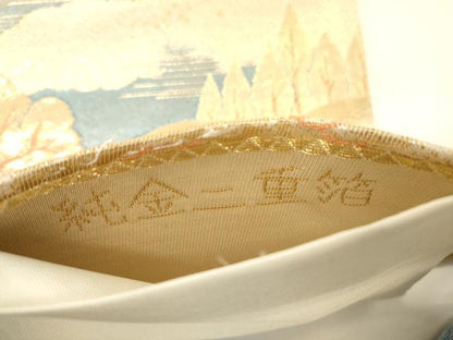 平和屋本店▼六通柄袋帯　金閣嵐山之図　純金二重箔　正絹　逸品　CABL4443dy