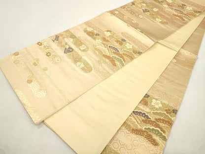 平和屋本店▼六通柄袋帯　唐織　能衣霞文　本金二丁箔　正絹　逸品　未使用　CABL4444dy