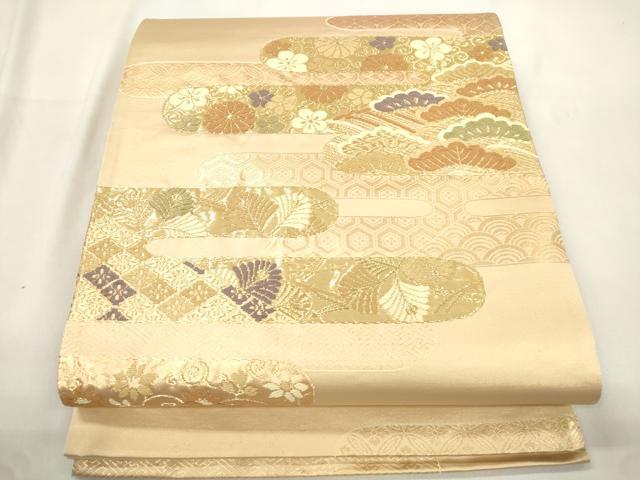平和屋本店▼六通柄袋帯　唐織　能衣霞文　本金二丁箔　正絹　逸品　未使用　CABL4444dy