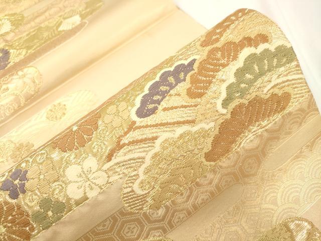 平和屋本店▼六通柄袋帯　唐織　能衣霞文　本金二丁箔　正絹　逸品　未使用　CABL4444dy