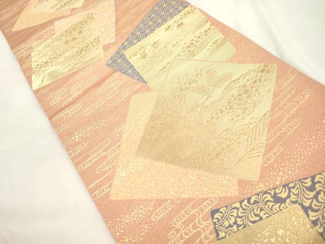 平和屋本店▼六通柄袋帯　光彩織　色紙重ね草花文　純金箔24K　正絹　逸品　CABL4445dy