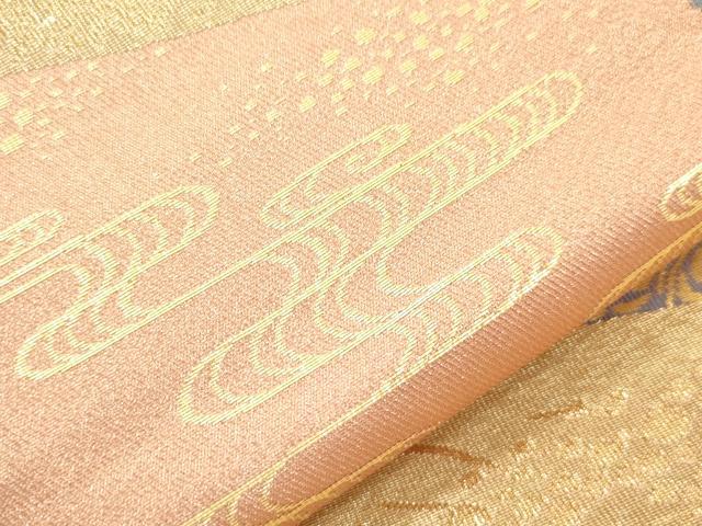 平和屋本店▼六通柄袋帯　光彩織　色紙重ね草花文　純金箔24K　正絹　逸品　CABL4445dy