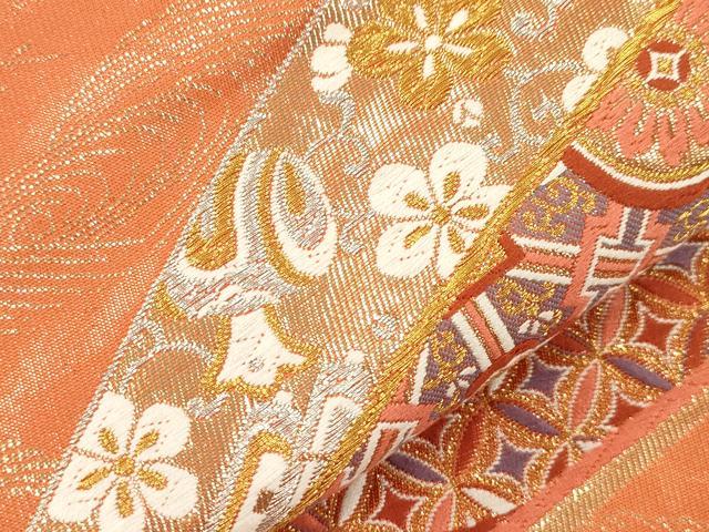 平和屋本店▼六通柄袋帯　唐織　扇面宝尽くし花鳥舞蝶文　純金箔24K貮重箔　正絹　逸品　CABL4447dy
