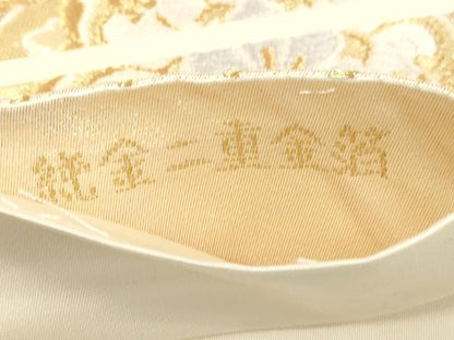 平和屋本店▼六通柄　本袋帯　唐織　扇面双鶴花文　純金二重金箔　正絹　逸品　CABL4448dy
