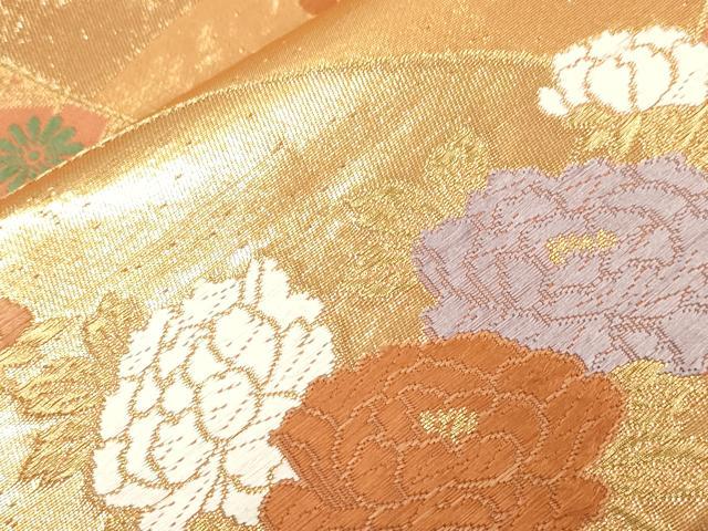平和屋本店▼六通柄袋帯　唐織　地紙御所車花文　純金二重箔　正絹　逸品　CABL4454dy