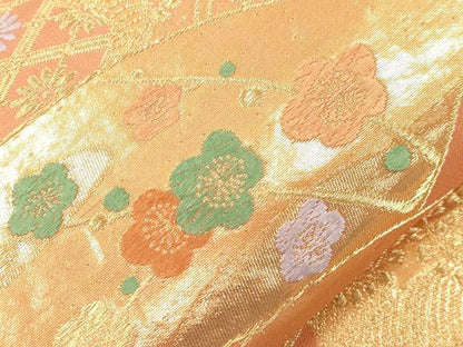 平和屋本店▼六通柄袋帯　唐織　地紙御所車花文　純金二重箔　正絹　逸品　CABL4454dy