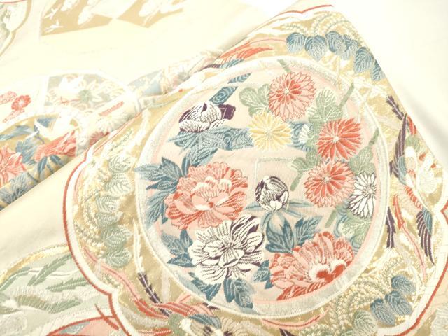 平和屋本店▼六通柄袋帯　別織　鏡裏花文　九百錦純金箔24K　正絹　逸品　CABL4456dy