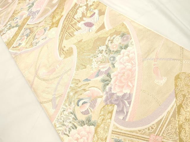 平和屋本店▼六通柄袋帯　唐織　絵巻花鳥文　本金箔九百錦　正絹　逸品　CABL4459dy